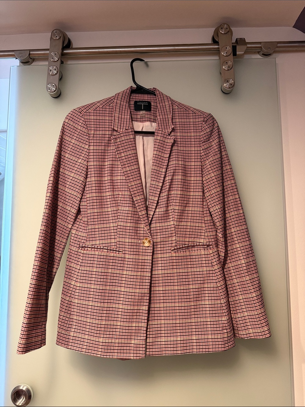 Checked Pink Single-Button Blazer Jacket